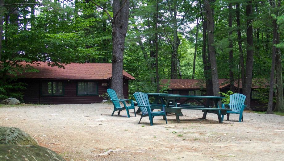 Cabins and picnic tables